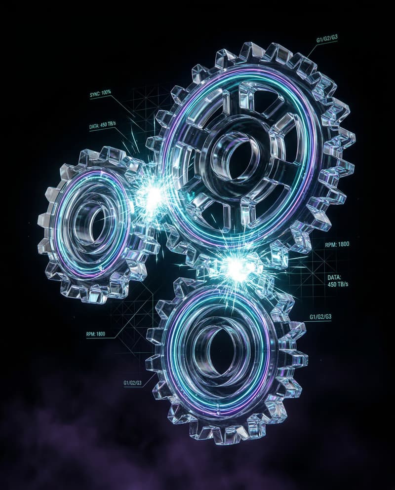 Interlocking glass gears — precision operations